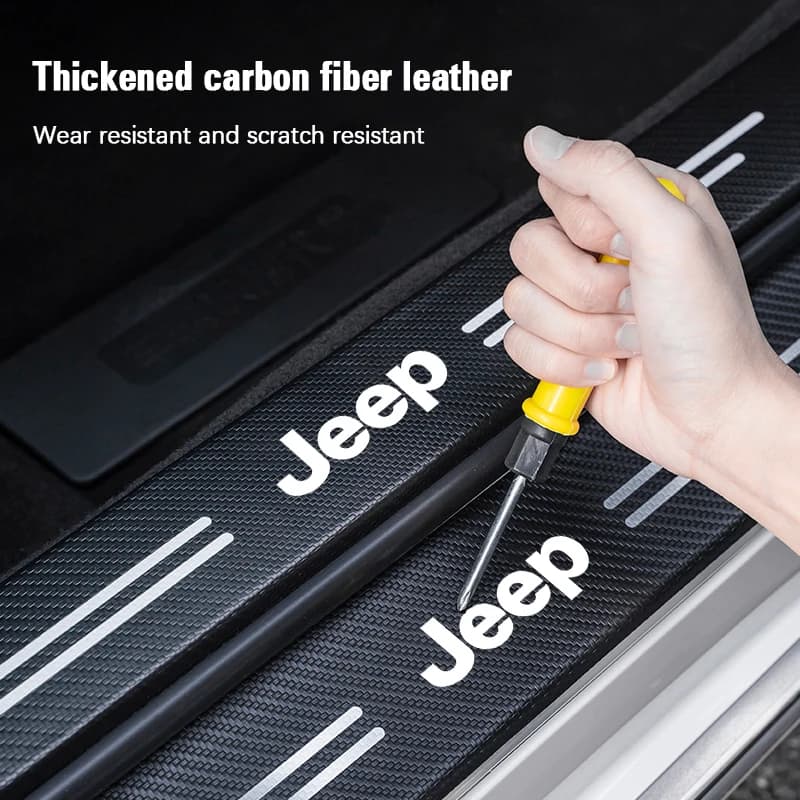 Striscia Protettiva in Pelle Anti-Graffio per Soglia Auto JEEP, Adesivo Protettivo per Jeep Renegade, Compass, Grand Cherokee, Wrangler JK