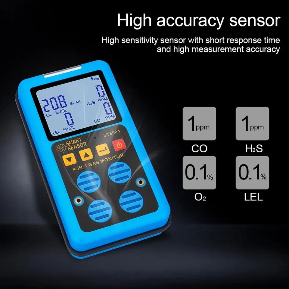 HEDAO Digital ST8904 High Accuracy Gas Detector oxy gen O2 Hydrogen Sulfide H2S Carbon Monoxide CO Combustible Gas