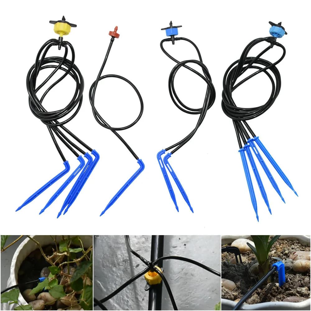 Set di irrigazione a goccia con freccia curva in vaso per serra dispositivo di gocciolatore di compensazione della pressione muslimata 3/5mm connettore per tubo flessibile a 1/2/4 vie