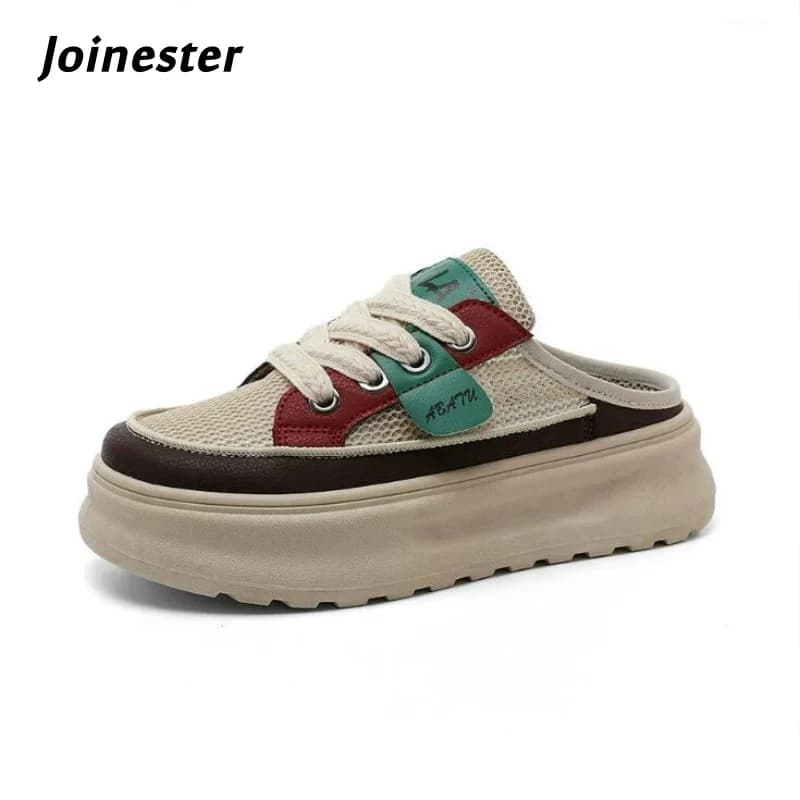 Color Blocked Breathable Pull on Mesh Slipper for Women Trifle Heel Backless Sandal Girls Height Increased Fashion Casual Shoe