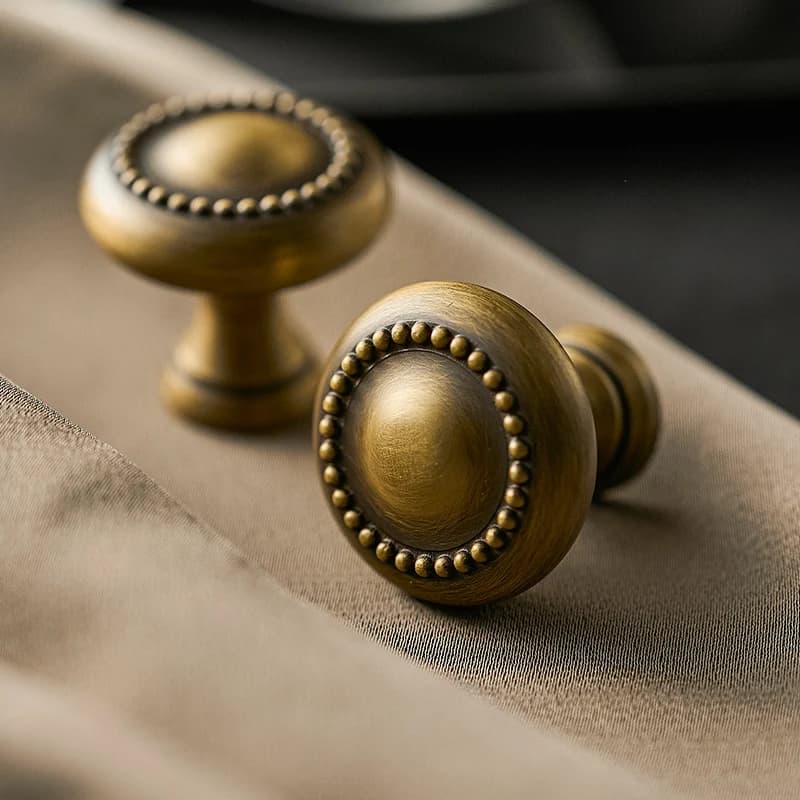 Maniglia vintage francese in ottone per ante di armadi e cassetti, lussuosa maniglia rotonda in ottone dorato con fori