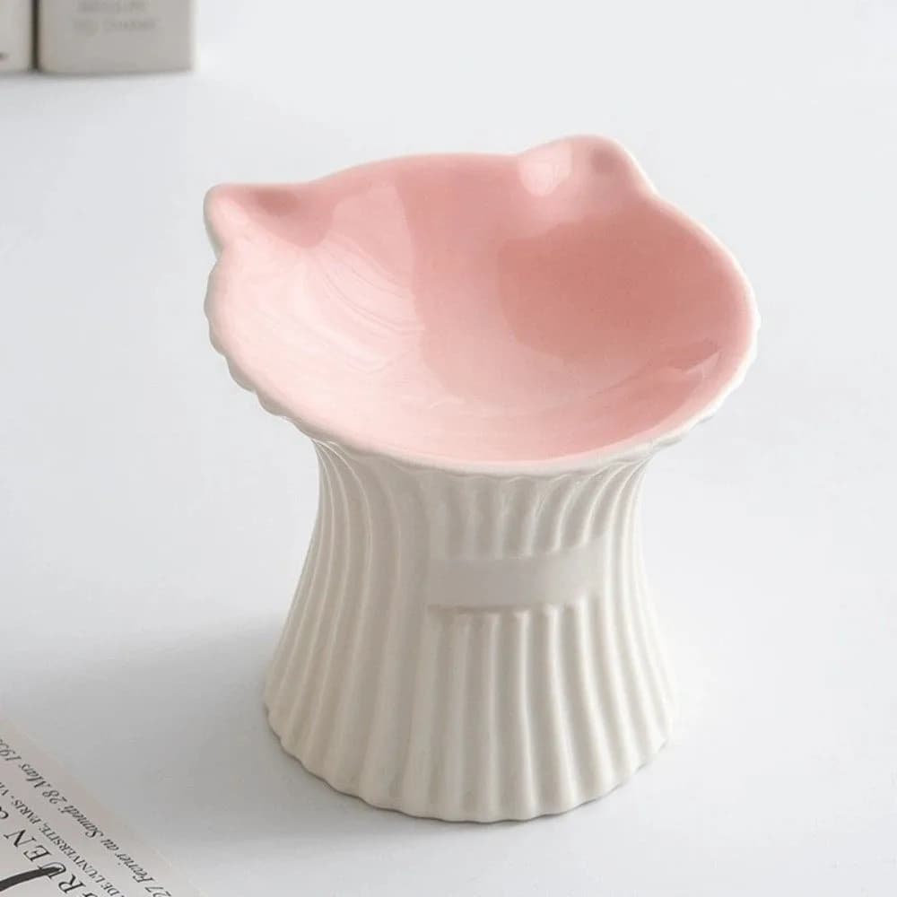 Ciotola in Ceramica per Gatti con Piedini Alti, Bocca Larga, Anti-Ribaltamento, Design con Orecchie da Gatto, Base Antiscivolo, Protezione Collo, per Cibo e Acqua Cani e Gatti