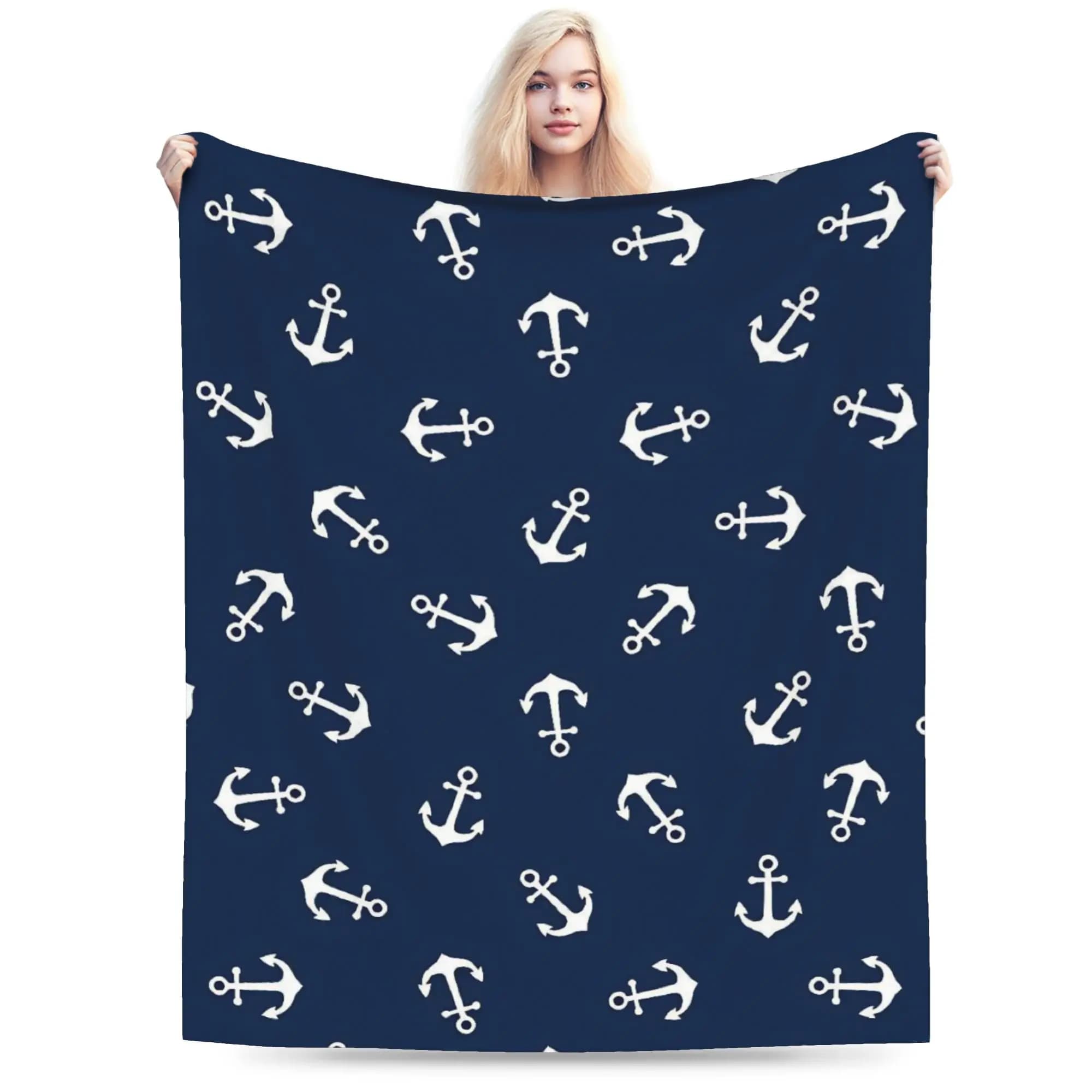 Coperta Super Calda con Ancora Nautica, Plaid in Peluche per Ragazzi e Ragazze, Copriletto alla Moda, Copridivano in Flanella