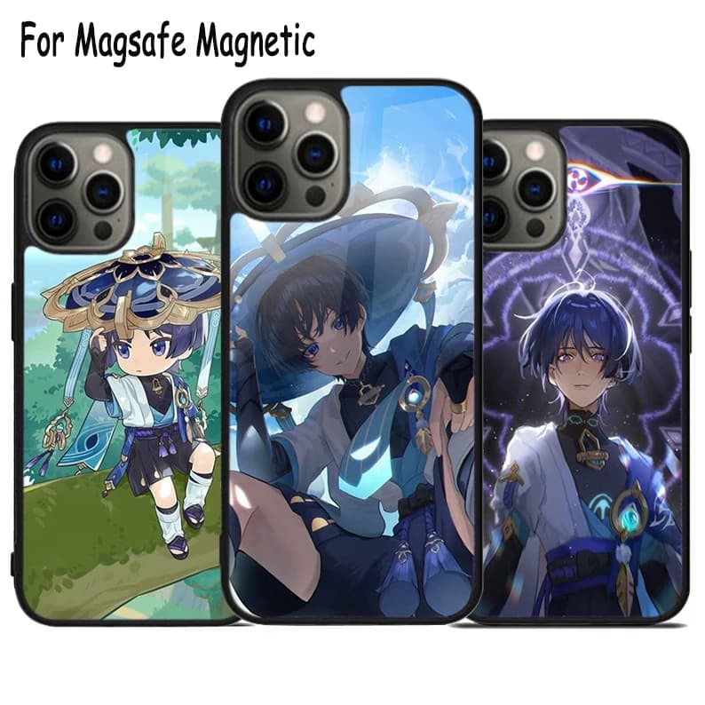Scaramouche - Genshin Impact Charge Custodia per telefono per iPhone 17 Air 15 16 16e 14 13 11 12 Pro Max Plus Magsafe Cover magnetica