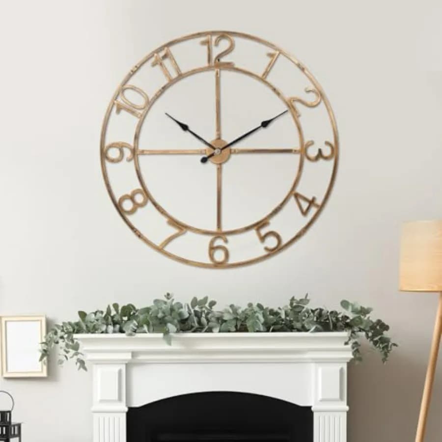 Grande Orologio da Parete per Arredamento Soggiorno, 40 Pollici, Silenzioso, Moderno Stile Rustico, Oversize Decorativo in Metallo con Numeri Arabi