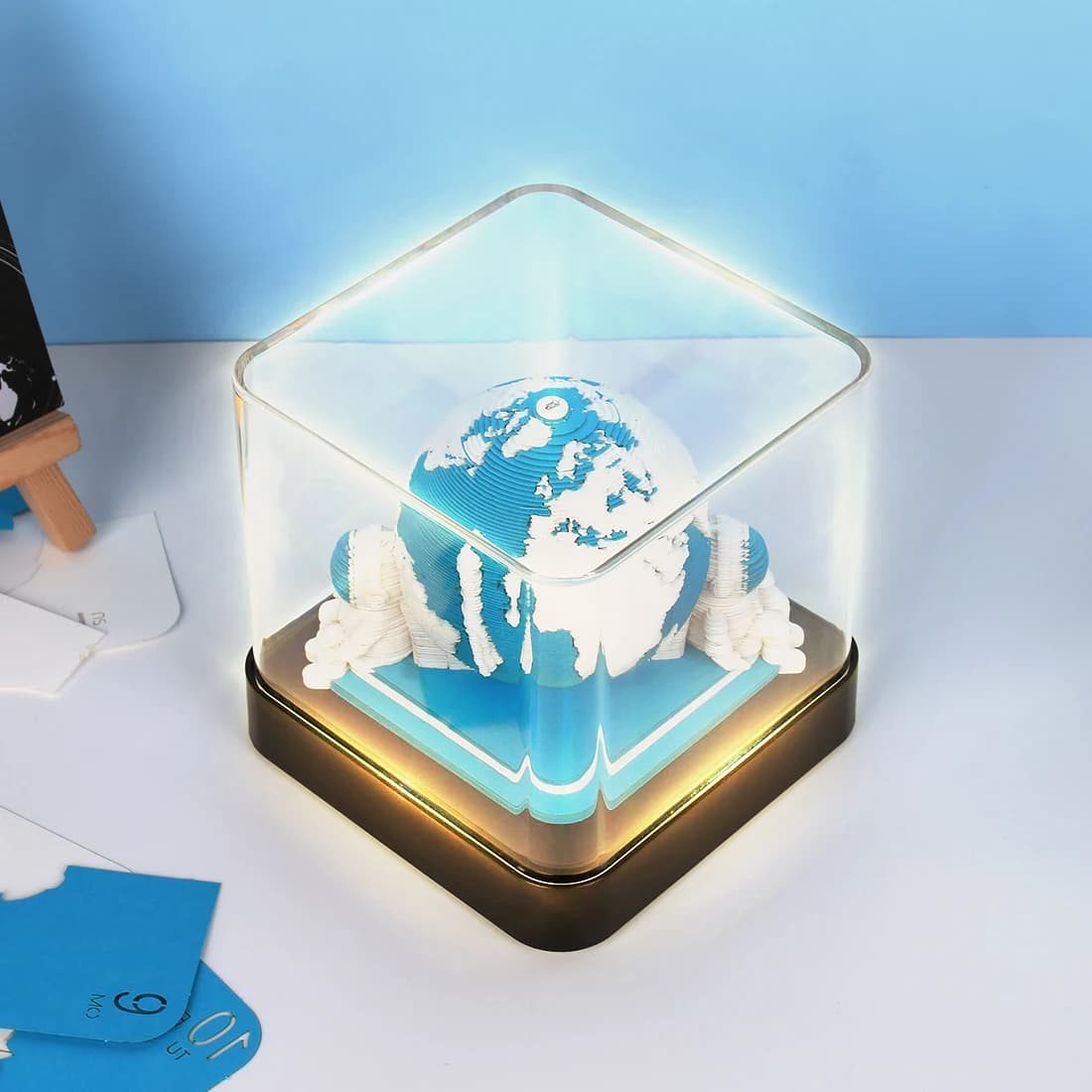 Omoshiroi Blocco 3D Calendario terrestre 2025 Blocco note 3D 232 fogli Nota adesiva Arte 3D Blocco note creativo Note di carta fai da te Regalo di Capodanno