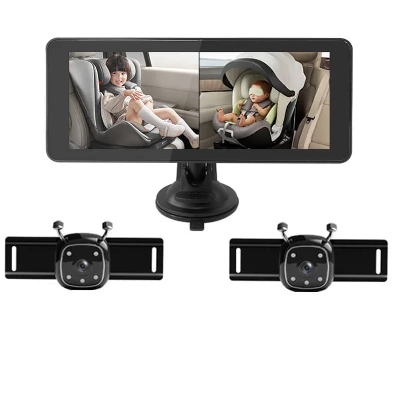 Telecamera per auto per bambini HD 2CH, baby monitor per auto con schermo diviso a doppio canale da 6,86 pollici per il sedile posteriore per osservare i bambini piccoli