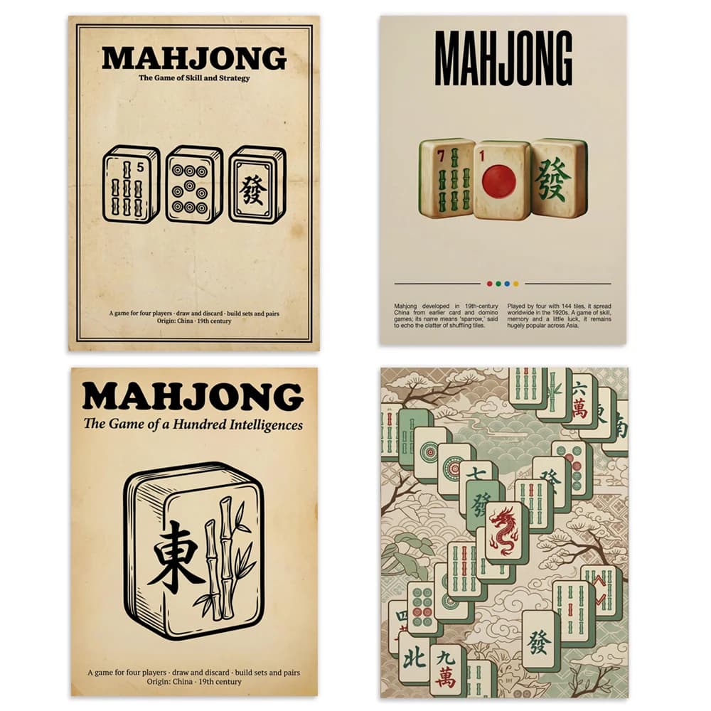 Men's Mahjong Tiles Poster — Retro Font Print, Game Room and Office Decor Poster