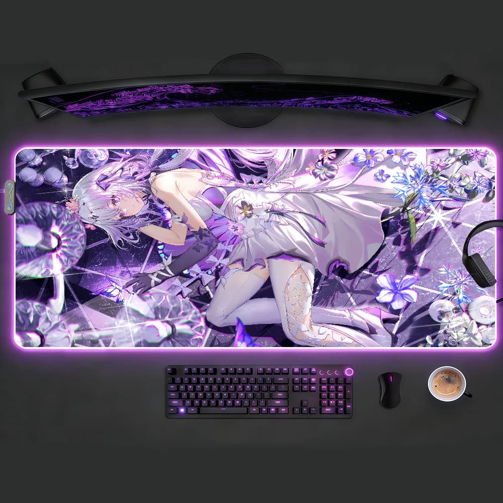 Tappetino per Mouse Castorice Honkai Star Rail RGB LED Antiscivolo, Accessori da Gaming in Gomma, Tappeto XXL per Tastiera e Scrivania