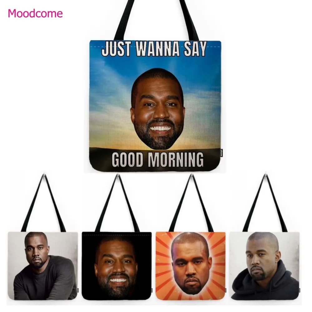 Funny Kanye West Face Portrait Art Water resistant cotton Linen bag shopper pretty bag tote for shopping in canvas