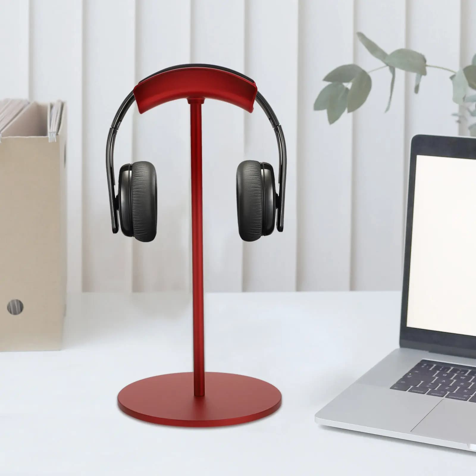 Supporto per cuffie premium con base in alluminio e asta in legno, porta cuffie per tutti i tipi di cuffie, organizer da scrivania per gaming, salvaspazio.