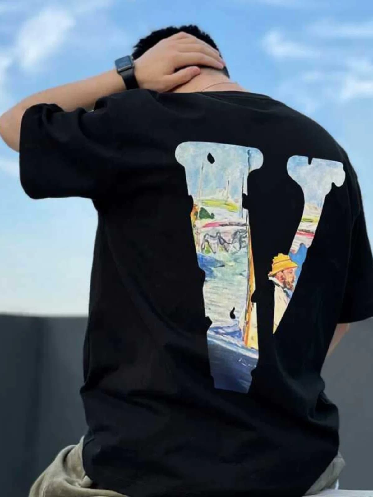 American trendy oil painting Monet "Big V" 100% cotton T-shirt for adults, suitable for daily casual wear and skin-friendly.