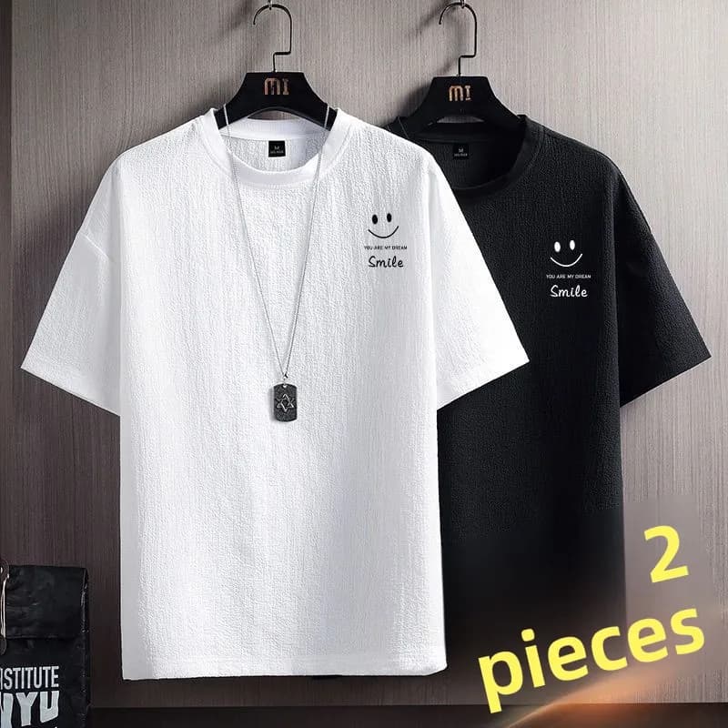 T-shirt da uomo in lino e cotone a mezza manica, maglietta estiva girocollo a maniche corte, top basic alla moda per giovani
