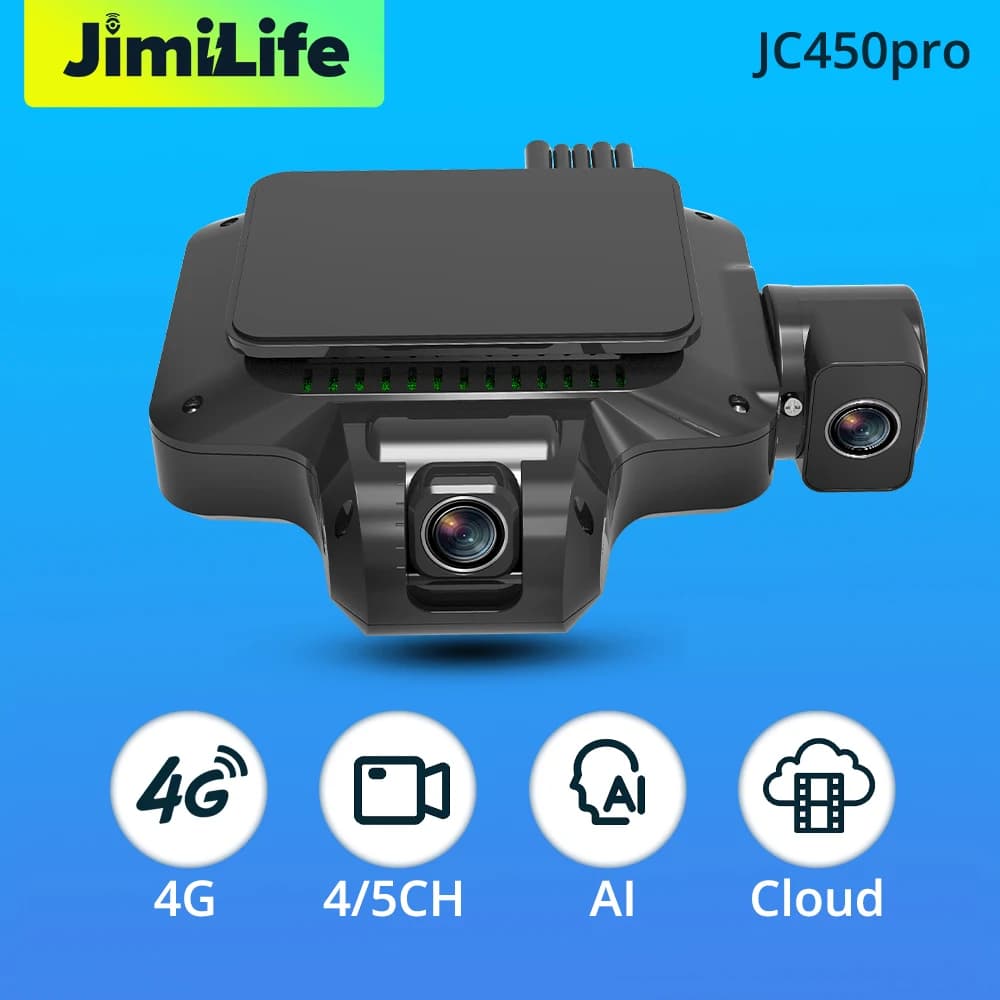 Jimi JC450Pro 4G DashCam ADAS 4/5 Channels AI Camera DVR for Cars with Live Video, GPS Tracking, Remote Monitoring, WiFi Auto Recorder and Free APP