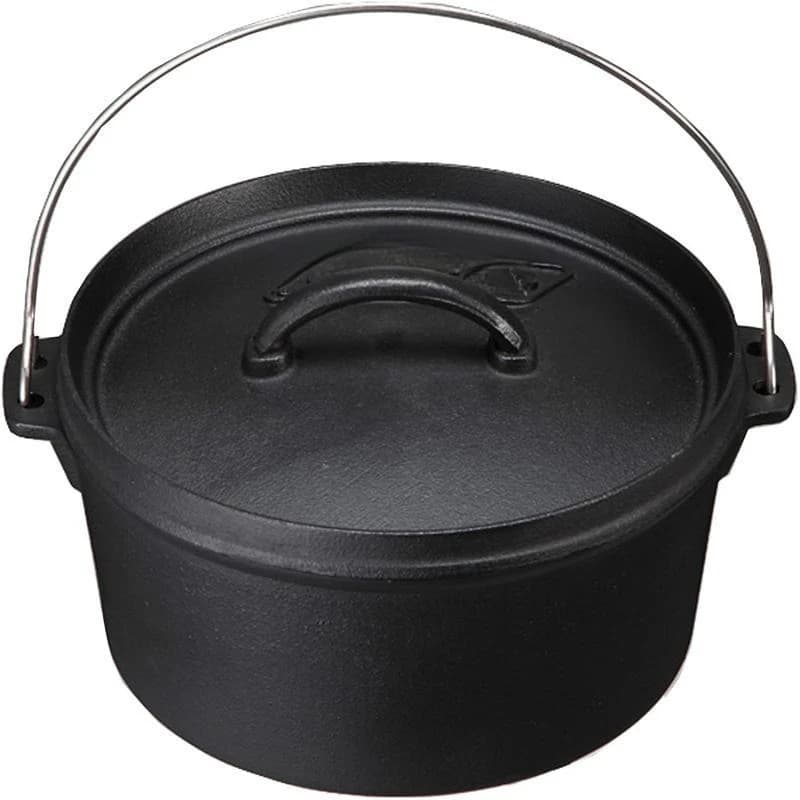 Set da campeggio con pentola, casseruola, pentola sospesa, padella, pentola per zuppa non rivestita e ispessita per picnic.