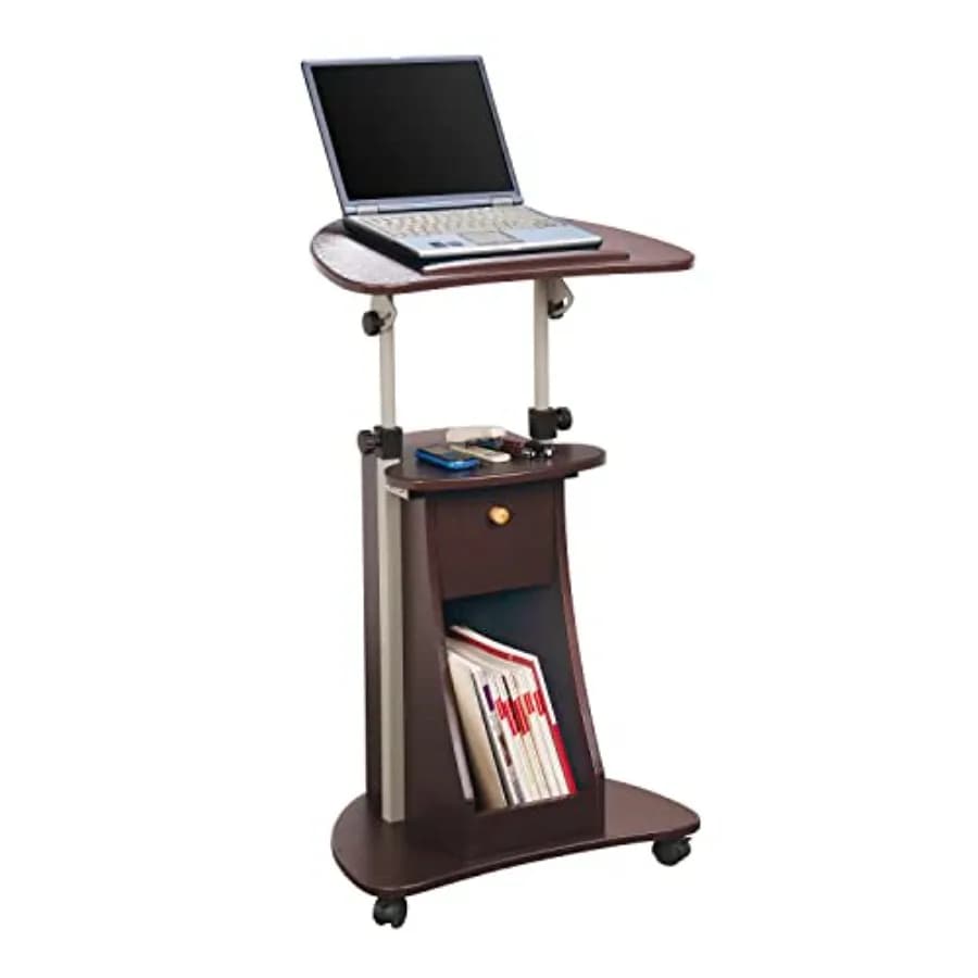 Carrello Medico Regolabile con Ruote per Laptop e Computer, Colore Cioccolato B005