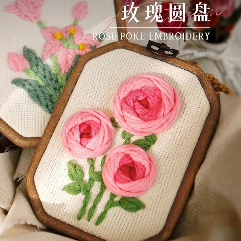 Vintage Embroidery Punch Needle Kit For Kids Rose Sunflower Pattern Wool Poke Embroidery Set Craft Sewing Cross Stitch Kit Gift