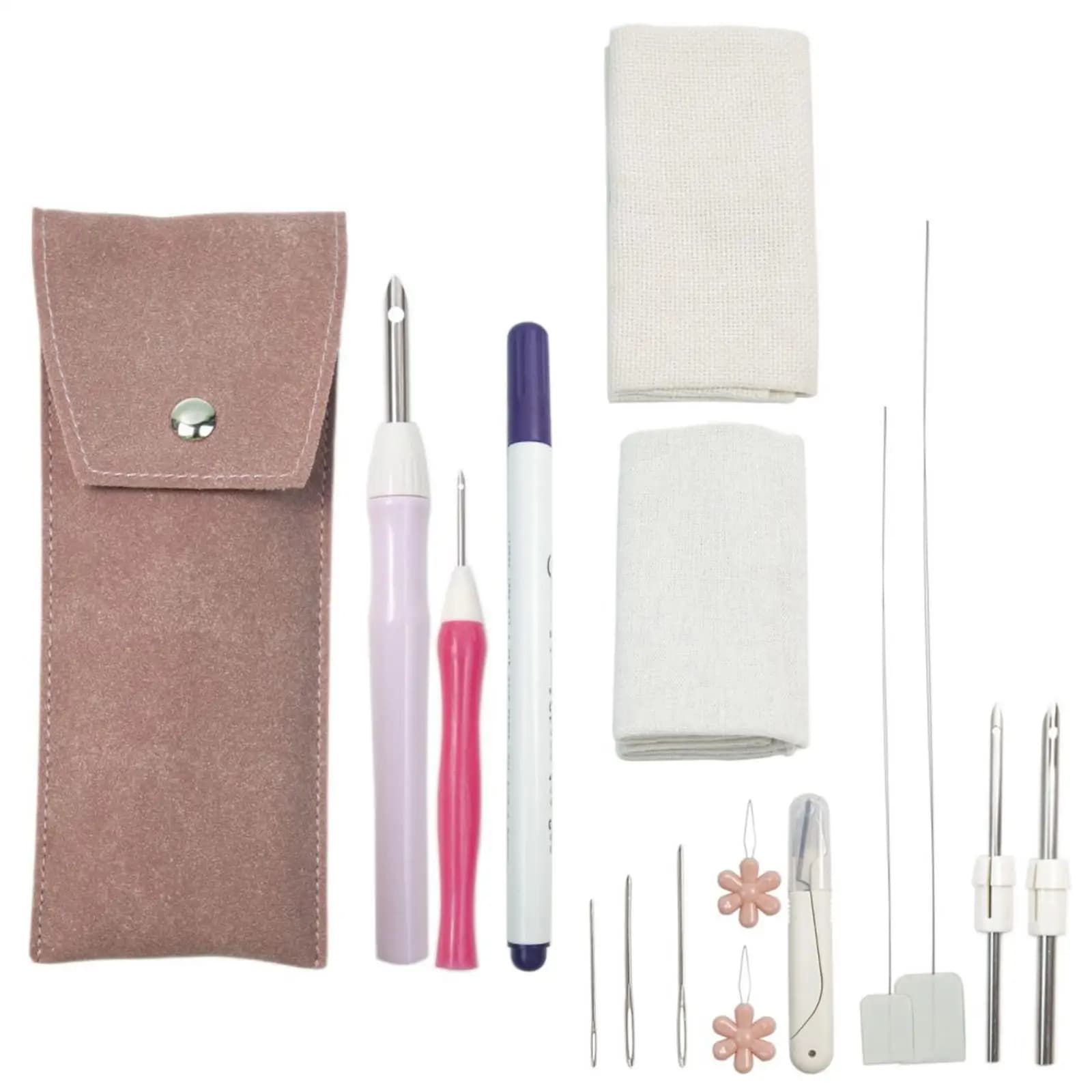 Embroidery Punch Needle Set Practical Durable Gift Crafts 16 Pieces/Set Hand Woven for KIds Adults Needlework Rug Making
