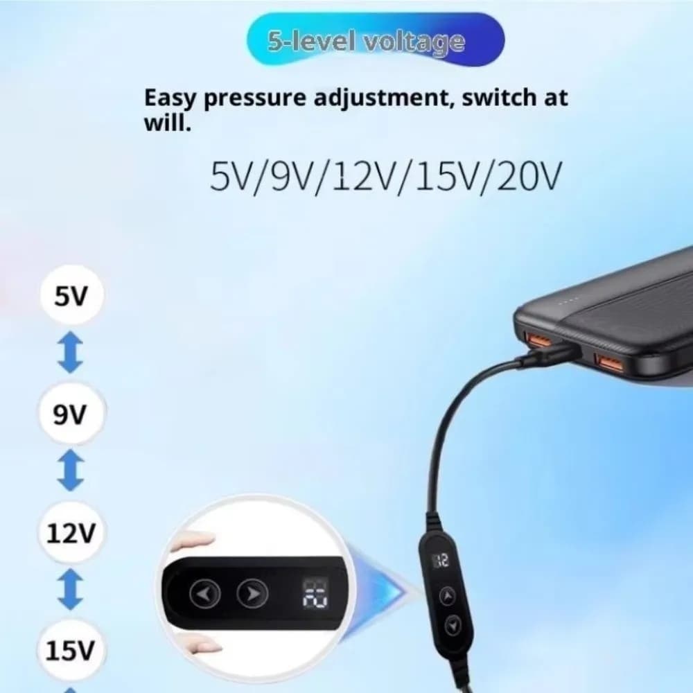 USB-C to 12V DC Converter Cable Durable, Adjustable in Voltage, 3A, PD Conversion Cable, Quick Charging Adapter