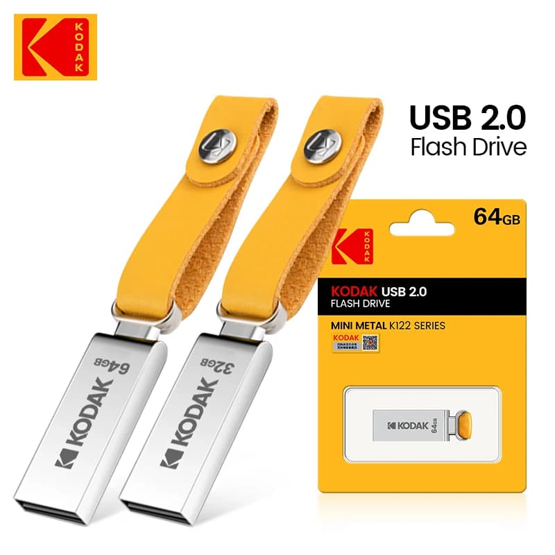 KODAK USB 2.0 Pen Drive 32GB 64GB 128GB K122 metallo USB2.0 Flash Memory pendrive con anello in pelle