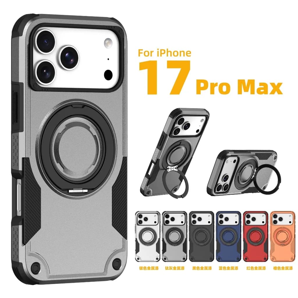 Armor Shockproof For Magsafe Magnetic Phone Case For iPhone 16 17 Pro Max Air 360 Rotatable Ring Kickstand Bracket Back Cover