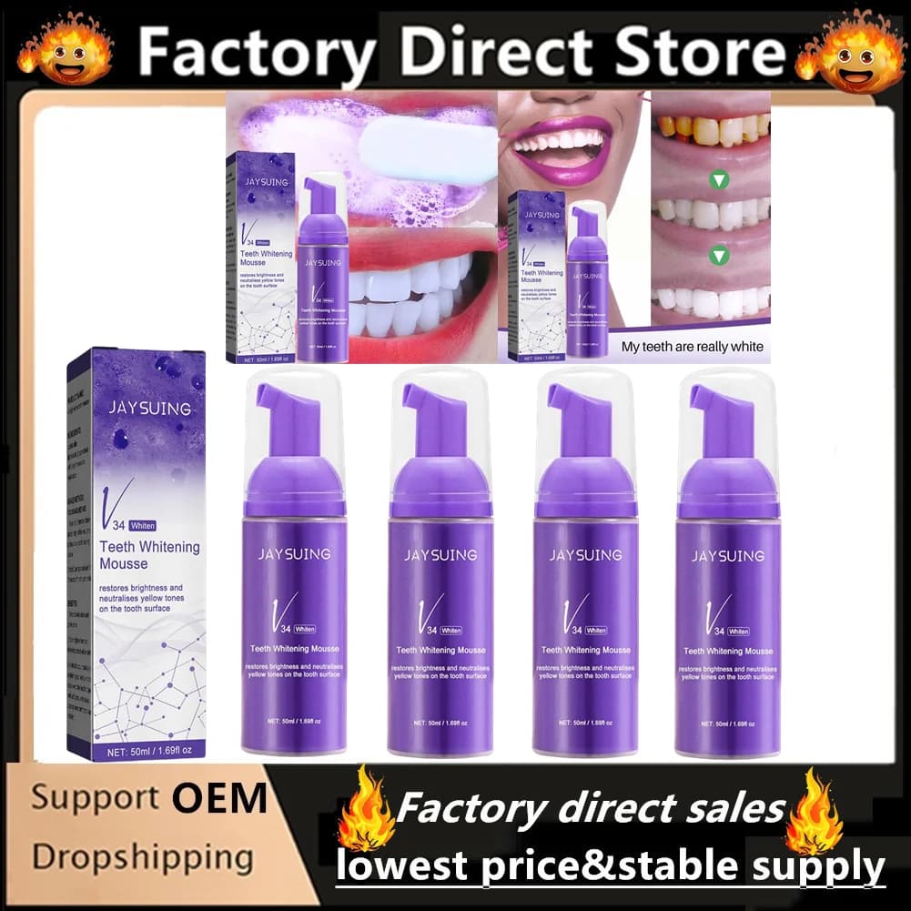 V34 PurpleDental Tooth Whitening Mousse Skin Care Deep Cleaning Macchie Melanin Removal Toothpaste for teeth whitening foam