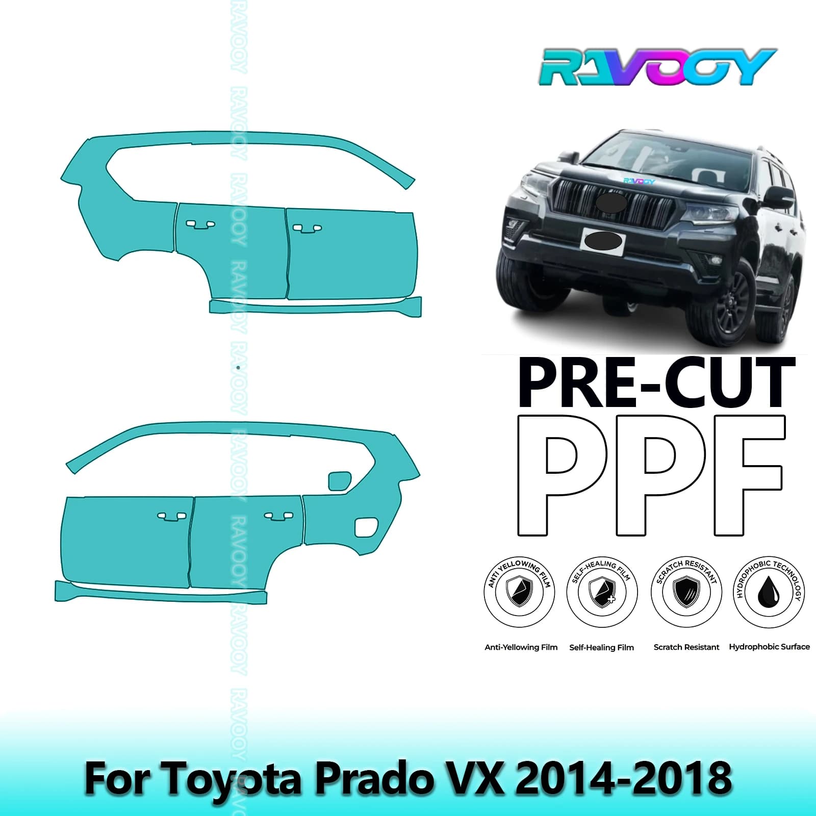 For Toyota Prado VX 2014-2018 8.5mil Transparent Opaco Pre-Cut PPF Door and Pillar A/B Kit Protection Film TPU Set
