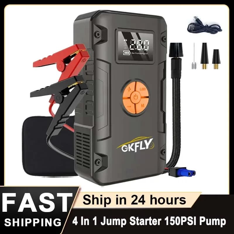 12V 4000A Avviatore di emergenza per auto 4 in 1 Pompa di gonfiaggio per pneumatici wireless Compressore d'aria Accumulatori e caricabatterie di riserva Batteria potabile Avviamento Ricarica rapida