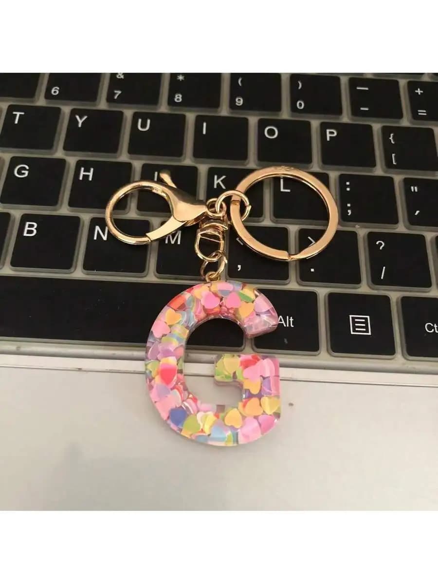 Acrylic Letter G Keychain With Heart Glitter Charm For Bag Wallet Car Decoration