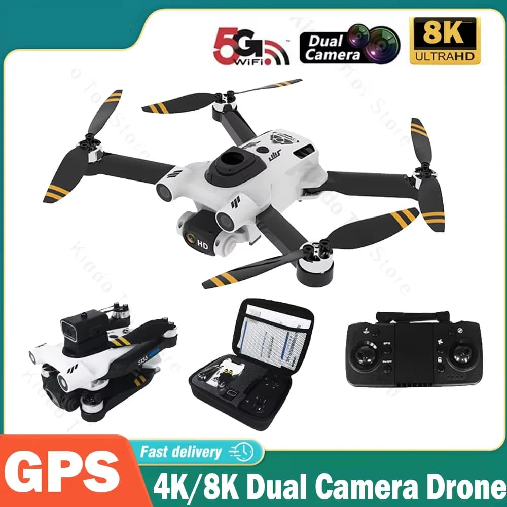 Drone RC S136 Pro con Doppia Fotocamera 8K/4K HD, Fotografia Aerea Professionale 5G, GPS, Evitamento Ostacoli, Quadricottero Brushless
