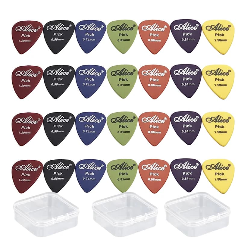 Set di 12 plettri per chitarra con mini scatola, dimensioni miste, in ABS Premium per chitarre acustiche ed elettriche, basso, plettri opachi antiscivolo TMZ