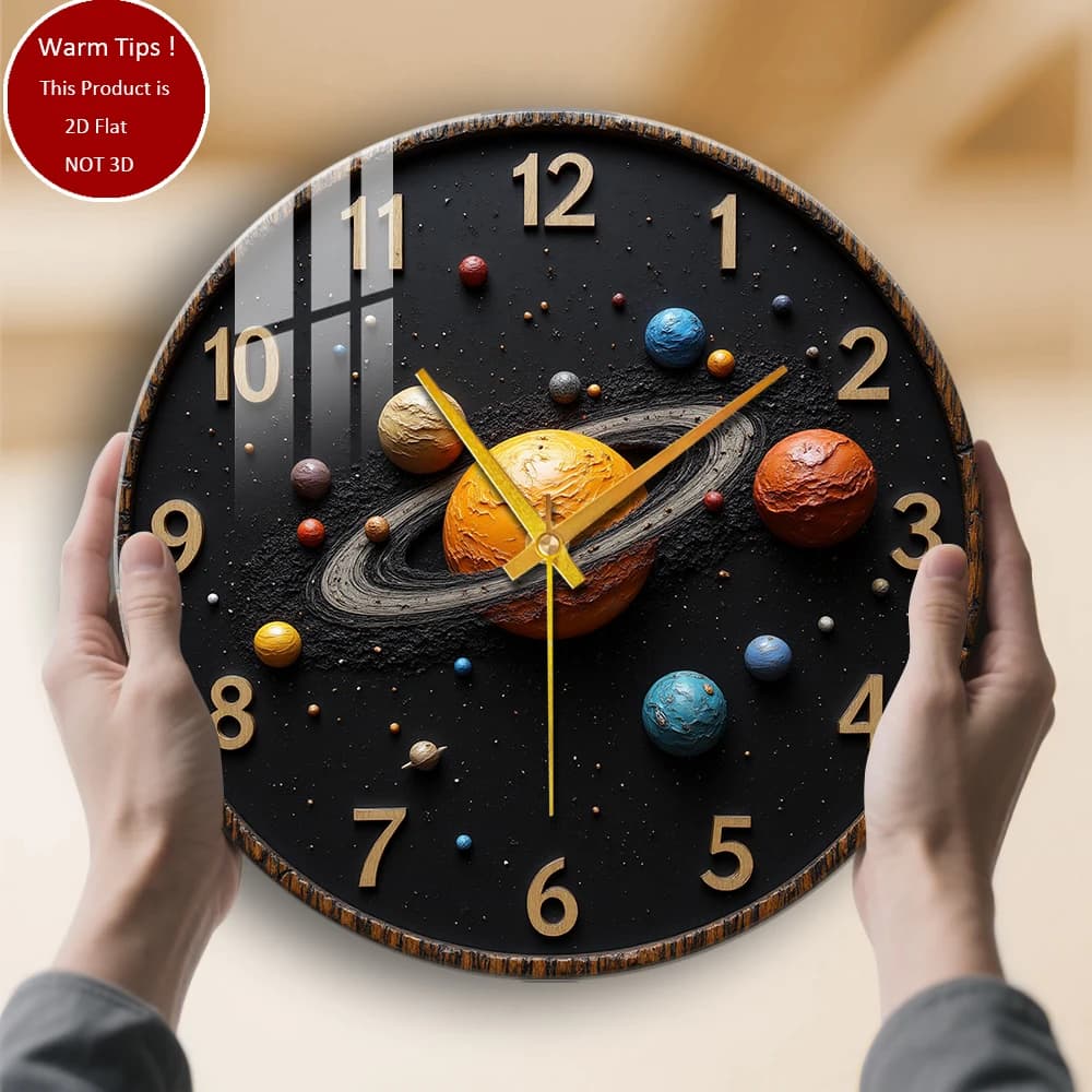 Tempered glass wall clock, clock design with solar system, suitable for home or table room wall decoration, anywhere