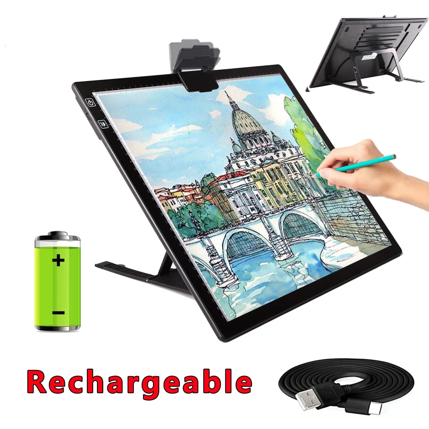 A3/A4 Light Pad Battery Powered Light Box Artcraft Tracing Pad Rechargeable Light Board for Artists Drawing