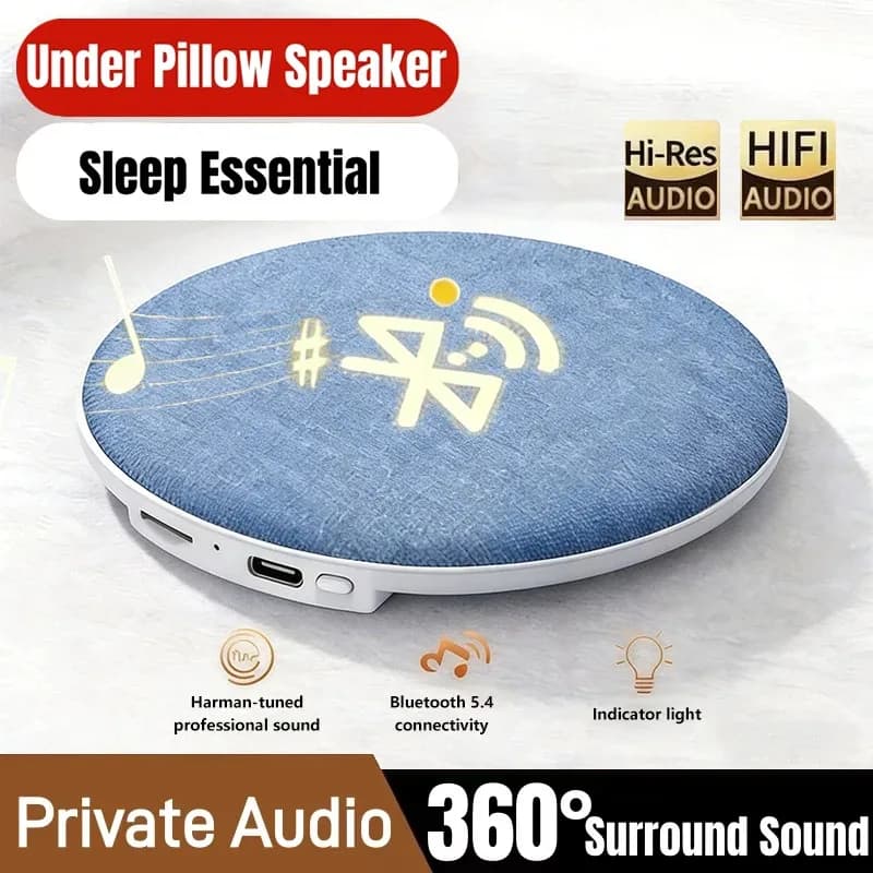 Altoparlante Bluetooth 5.4 a Forma di Cuscino, Audio HiFi Stereo Surround 360° per Dormire, Lettore Musicale Wireless Personale da Comodino con Audio Nitido
