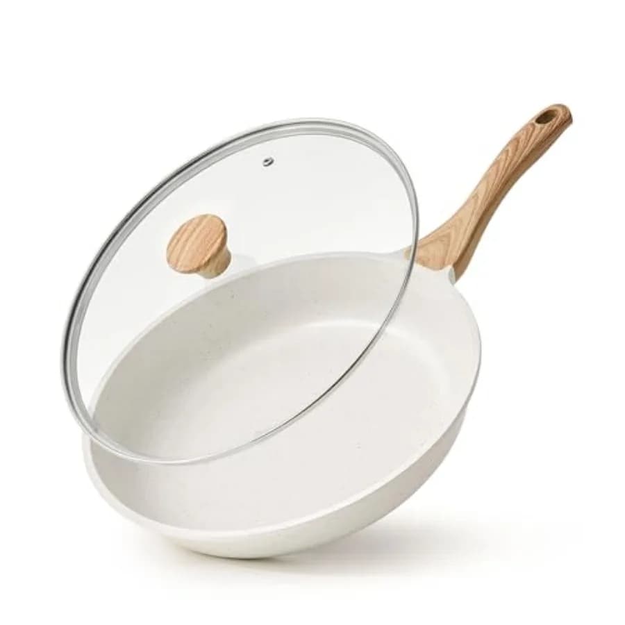 Padella antiaderente in ceramica con coperchio, padella per omelette, padella sana non tossica, padella da chef compatibile con induzione, padella per uova resistente al calore