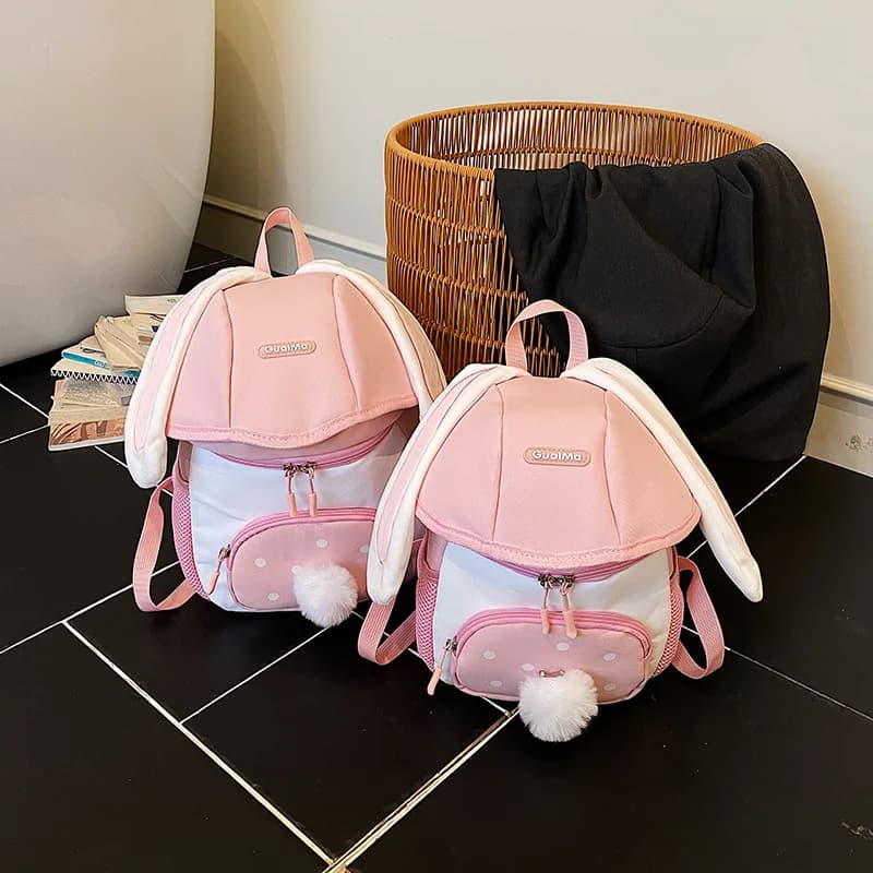 New Children Boys/Girls Backpack Cute Rabbit-ear Large-capacity School Bag Cartoon Small Car Children's Backpack
