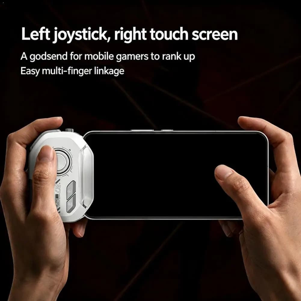 Controller di gioco mobile con joystick sinistro, cambio attrezzatura con un clic, controllo intelligente del rimbalzo con vibrazione per telefoni iOS e Android