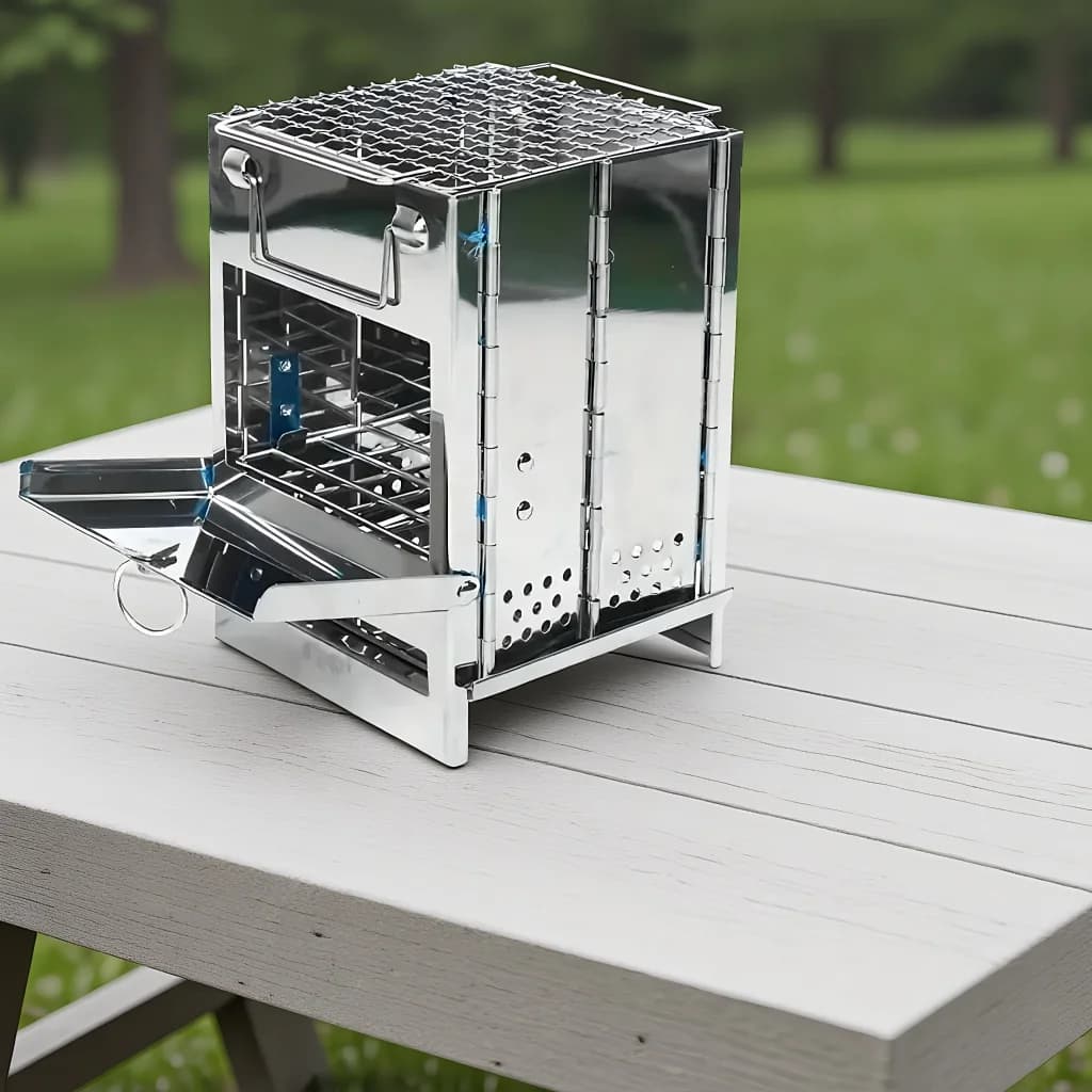 Stufa Portatile Mini in Acciaio Inox per Campeggio, Picnic e Barbecue, Fornello da Campeggio Compatto e Leggero