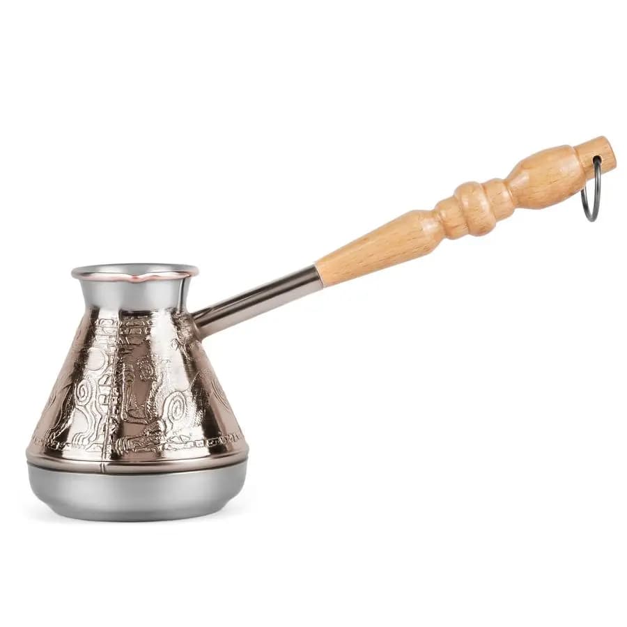 Cezve 7 Fl Oz 200 ml Leopard Copper Cezve Large Turca Coffee maker Greca Arabic with Handle Wood Coffee maker Jezve