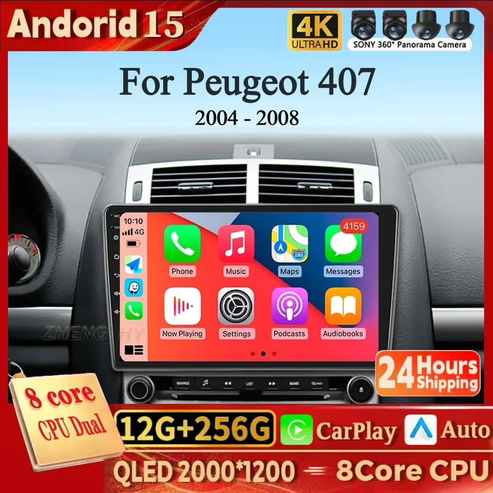 Android 15 Wireless CarPlay Android Auto Autoradio Lettore Muiltmedia Per Peugeot 407 2004-2008 Navigazione GPS BT 4G 2din autorad