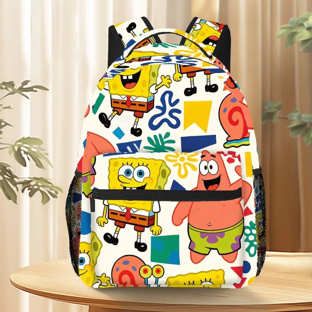 Nice backpack with full print of SpongeBob and Patrick Star, school bag with cartoons, casual backpack for travel and school