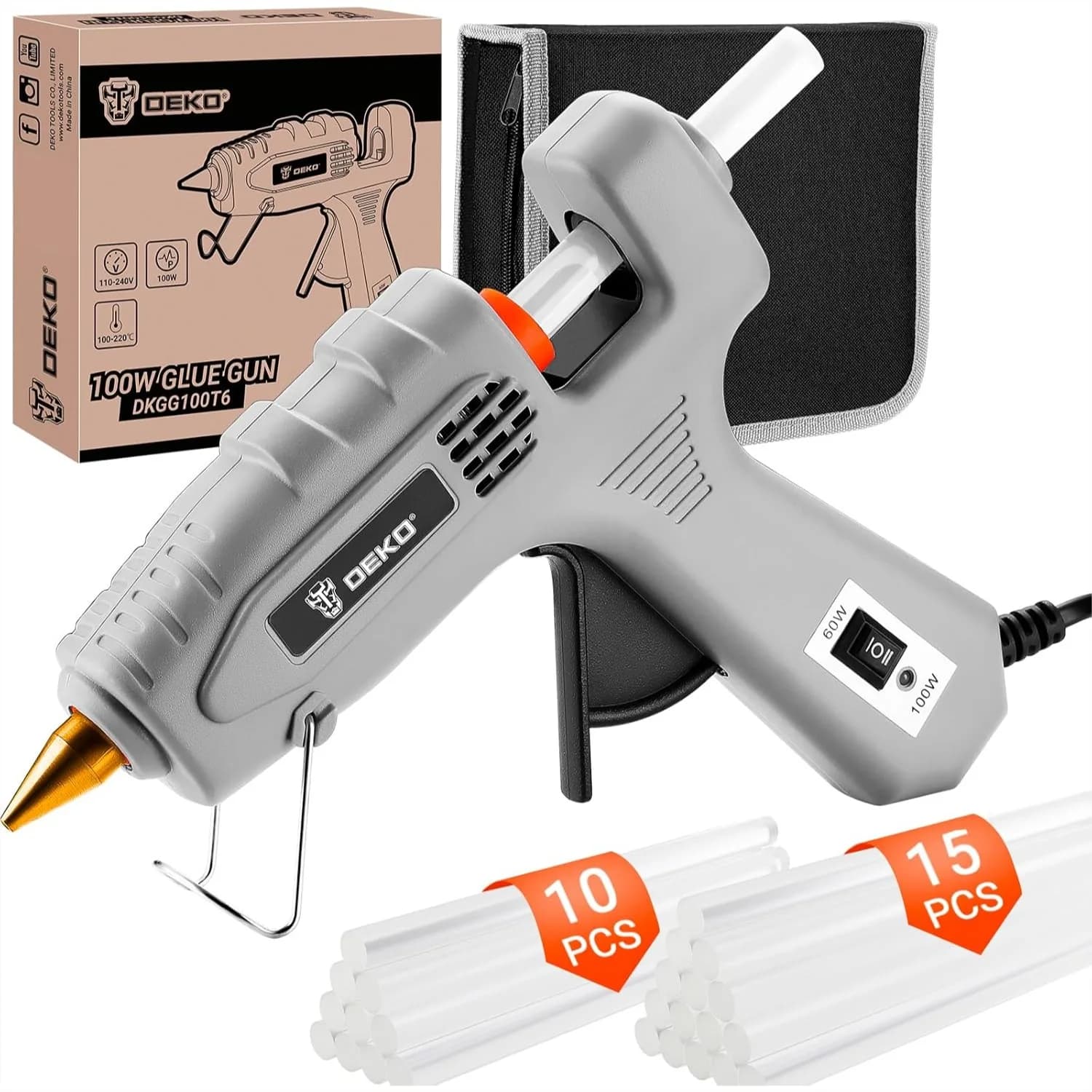 Kit Pistola per Colla a Caldo Professionale 60/100W a Doppia Temperatura con 25 Stick di Colla, Pistola Termica Resistente per Riparazioni Domestiche, Arte e Artigianato, Fai da Te