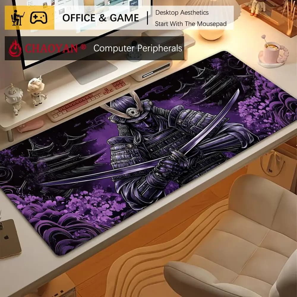Tappetino per mouse da gioco Purple Armored Warrior, tappetino da scrivania antiscivolo, resistente, tappetino per mouse da ufficio, tappetini da gioco con bordo cucito, stampa HD