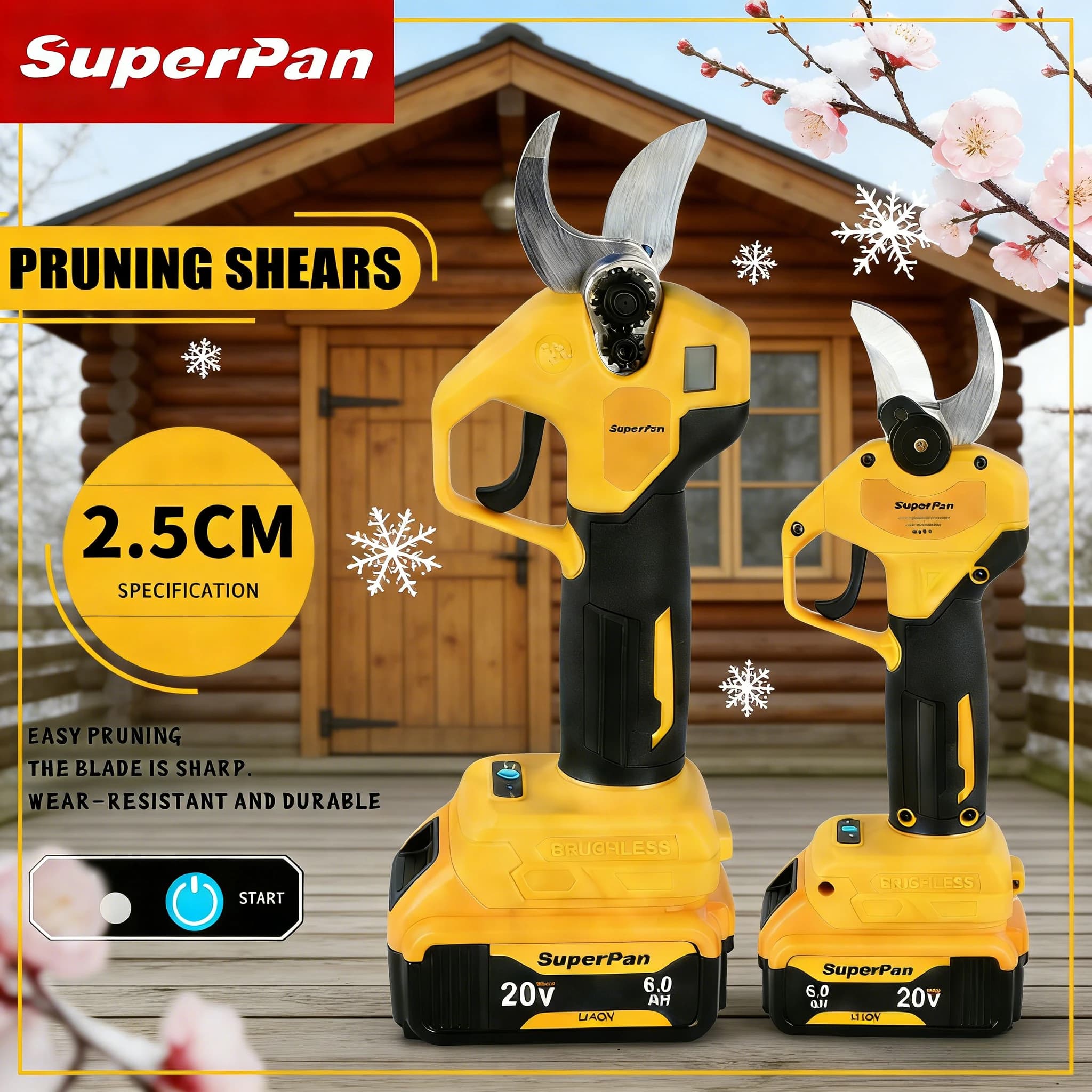 SuperPan Garden Scissors Rechargeable, Quick Power Tool, Brake Cutting, Frutteti Care, Compatible with Dewalt Battery 20V