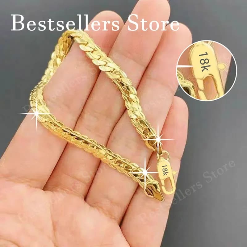 925 Sterling Silver, 18K Gold, 5mm Embossed Bracelet - Fashionable for Men and Women, Charming, Wedding Gifts and Jewelry