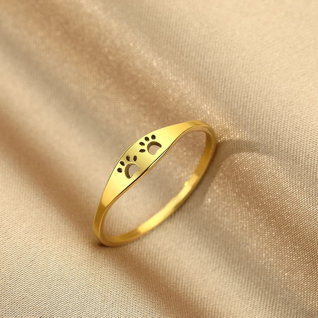 Kinitial Elegante e minimalista inciso al laser in acciaio inossidabile Gatto Amanti dei cani Gioielli Anello commemorativo Gioielli per animali Regalo di anniversario