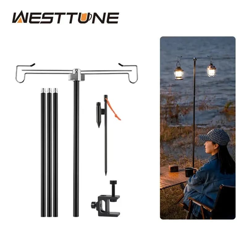 WESTTUNE portalampada da campeggio con doppi ganci portalampada pieghevole in lega di alluminio portalampada telescopico per esterni