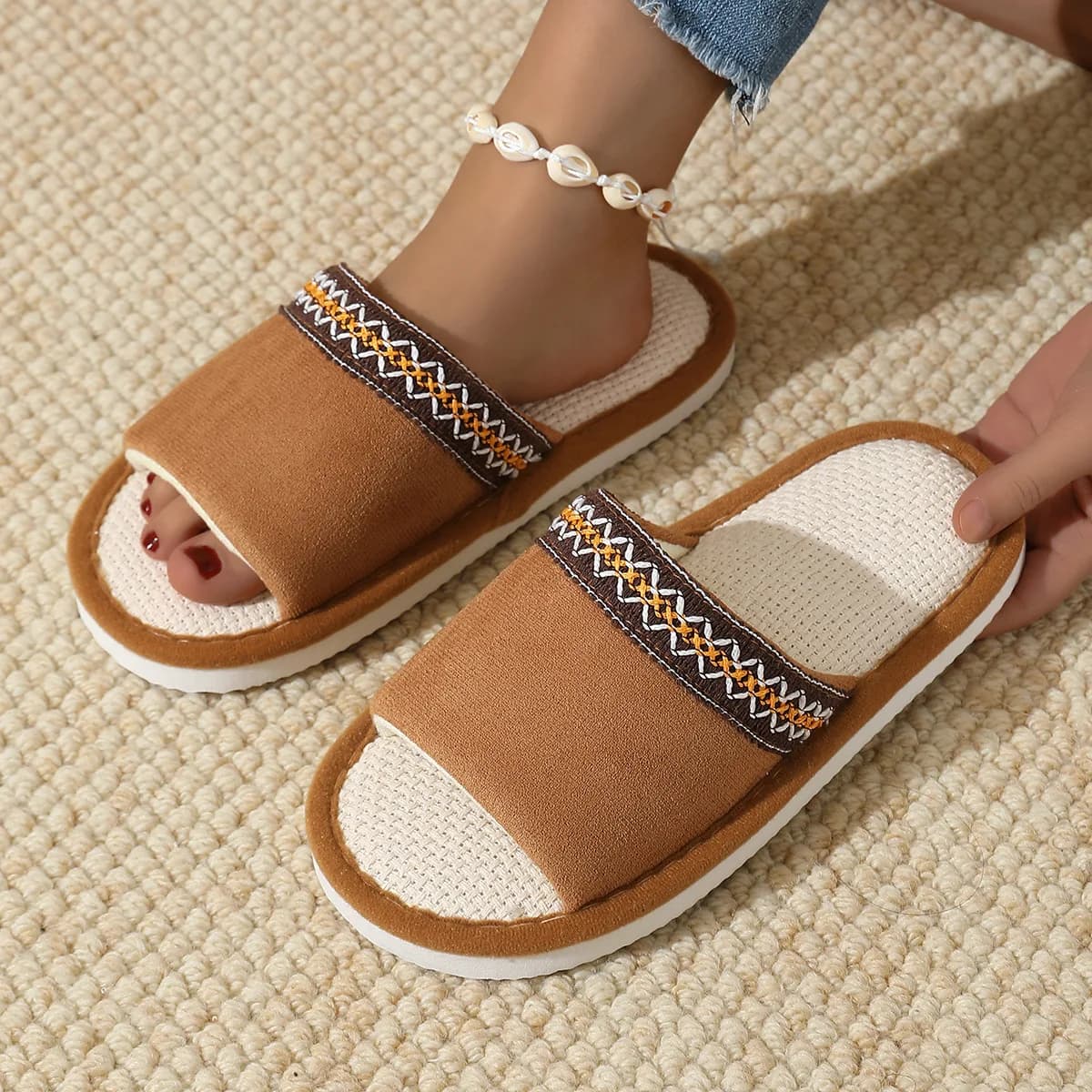 2026 Hemp Casual Women's Slippers Home Spring Summer Designer Woman Shoes Flat Fashion Indoor Footwear Elegant Platform Slides