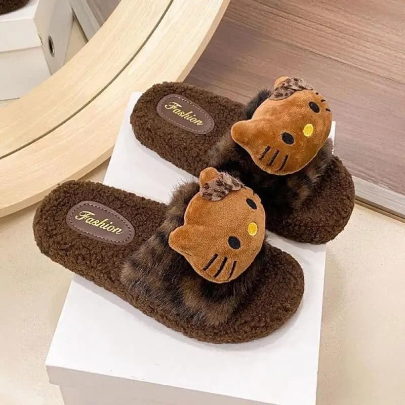 Pantofole in Peluche per Donne, Hello Kitty, Ciabatte Cartoon in Finta Pelliccia, Calde Pantofole Invernali per Ragazze e Studentesse