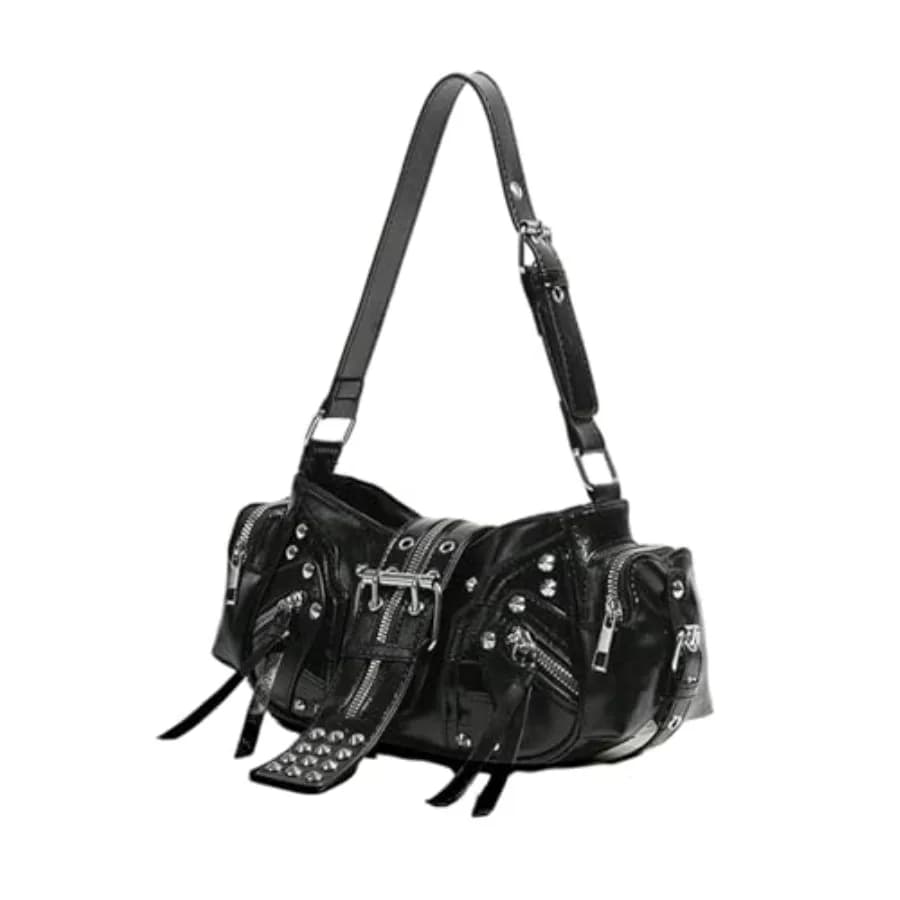 Borsa a tracolla da donna MakeMeChic con rivetti, in pelle PU, con fibbia, stile Y2K punk vintage, borsa tote